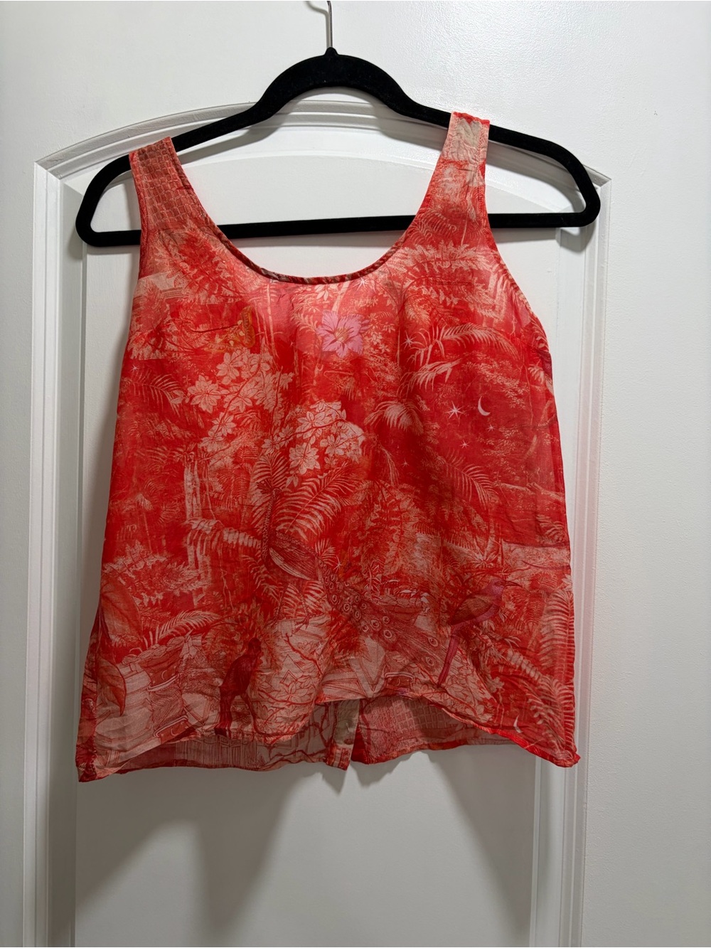 SEZANE Red Toile Jungle Print Button Back Tank Top Blouse Sz 34 US 2